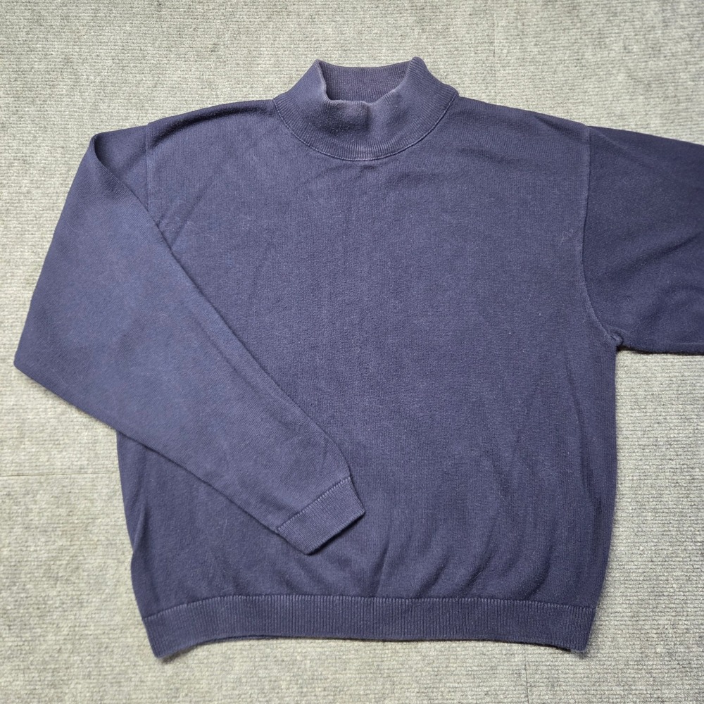 Pendleton Womens Large Navy Blue Cotton Mock Neck Sweater Made USA Ribbed Knit